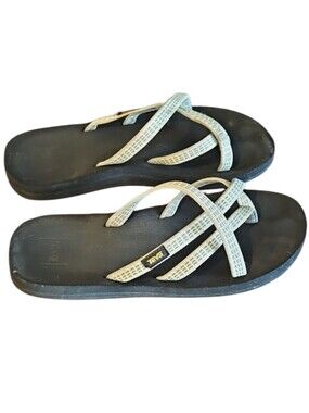 Teva Olowahu Women's Sandals with Tan/green Straps, Mush Topsole, Size 9